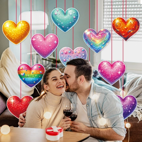 Heart Hanging Decorations Valentine Day Paper Glitter Colorful Patterns For Party Wedding Proposal Romantic Ornament