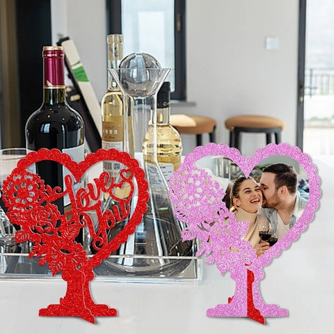 Décoration De Table Coeur Papier Pailleté Évidé Love You Cadre Photo Saint Valentin Mariage Fête