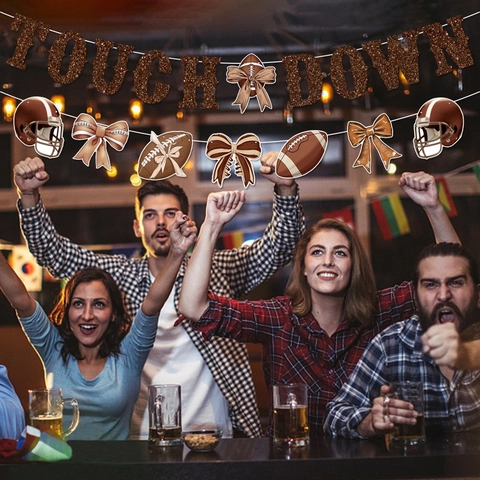 American Football Theme Party Decoration Set Glitter Touchdown Banner Hanging Swirls Sport Birthday Event Brown Paper