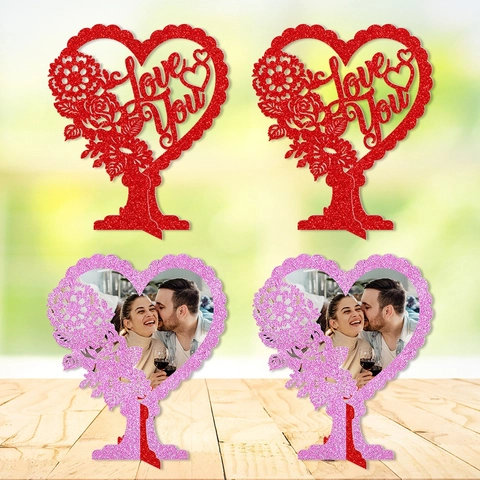 Décoration De Table Coeur Papier Pailleté Évidé Love You Cadre Photo Saint Valentin Mariage Fête