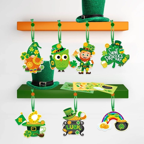 St Patrick's Day DIY Hängende Ornamente Glücksklee Leprechaun Regenbogen Karton Party Dekoration Anhänger Mit Aufklebern