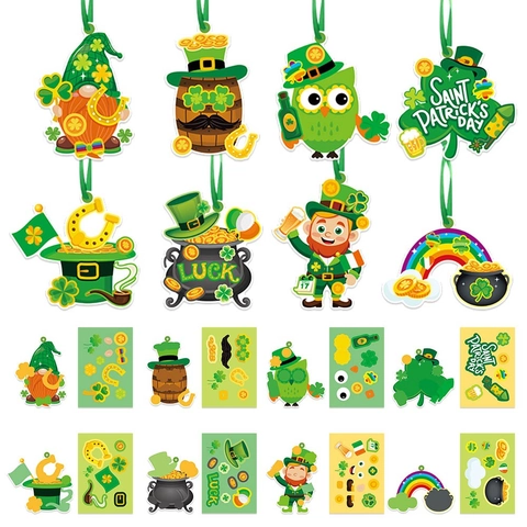 St Patrick's Day DIY Hängende Ornamente Glücksklee Leprechaun Regenbogen Karton Party Dekoration Anhänger Mit Aufklebern
