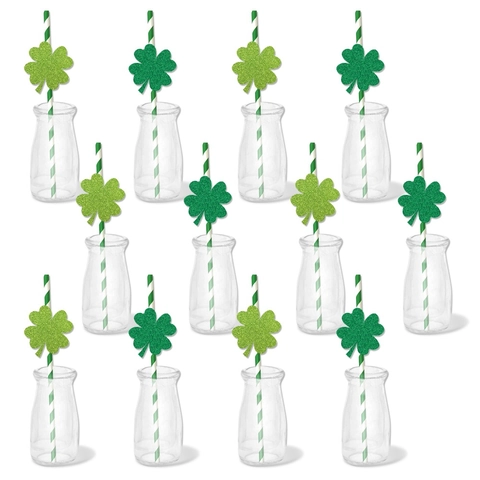Cannucce Di Carta Trifoglio Giorno Di San Patrizio Glitter Verde Strisce Decorazioni Per Feste Irlandesi