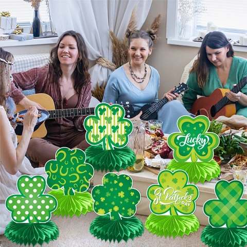 Décorations De Table En Nid D'abeille Saint Patrick Trèfle Papier Vert Décorations De Bureau Festival Irlandais