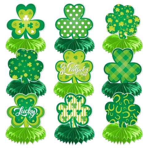 Décorations De Table En Nid D'abeille Saint Patrick Trèfle Papier Vert Décorations De Bureau Festival Irlandais
