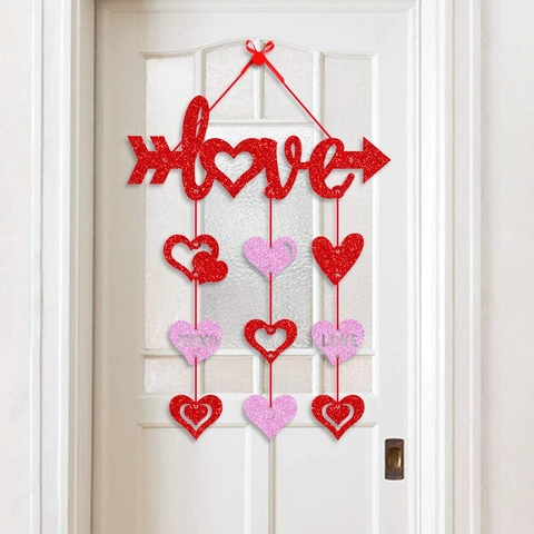 Valentine Day Door Hanging Sign Glitter Paper Heart Garland Wedding Party Atmosphere Decor Love Arrow XOXO Romantics