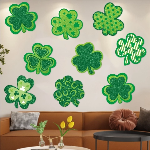 St Patricks Day Ritagli Di Trifoglio Carta Verde Glitter Pois Adesivi Murali Decorazioni Per Feste Irlandesi DIY