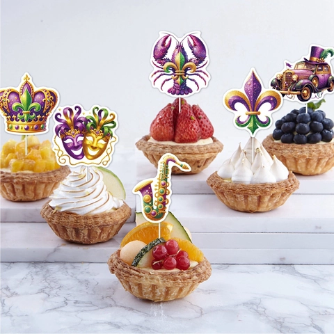 Decorazioni Per Cupcake Mardi Gras Cartoncino Glitter Maschera Corona Fantasia Per Decorazione Torte Di Carnevale