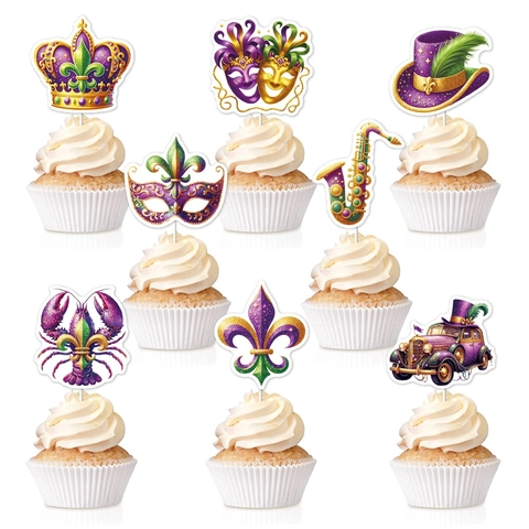 Decorazioni Per Cupcake Mardi Gras Cartoncino Glitter Maschera Corona Fantasia Per Decorazione Torte Di Carnevale