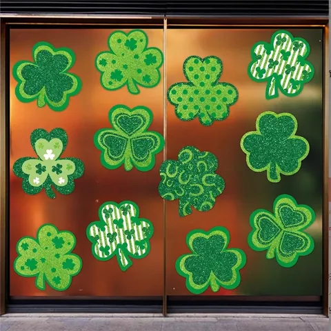 St Patricks Day Ritagli Di Trifoglio Carta Verde Glitter Pois Adesivi Murali Decorazioni Per Feste Irlandesi DIY