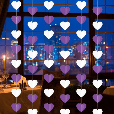 Decorazioni Appese A Cuore 3D San Valentino Cartone Viola E Bianco Per Decorazione Sfondo Matrimonio