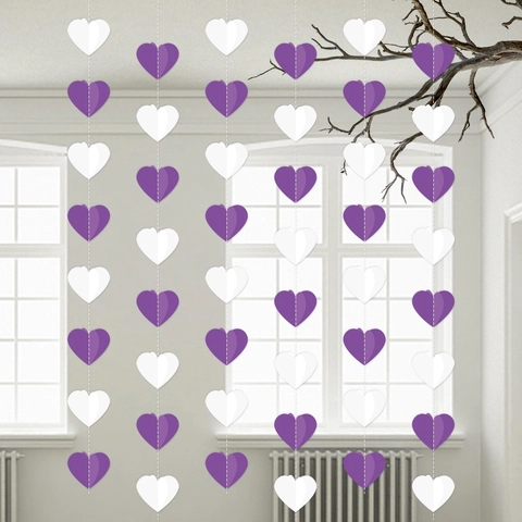 Decorazioni Appese A Cuore 3D San Valentino Cartone Viola E Bianco Per Decorazione Sfondo Matrimonio