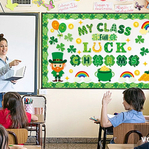 St Patricks Day Classroom Bulletin Board Decorations Cardstock Shamrock Lucky Charm Leprechaun Rainbow Wall Decor