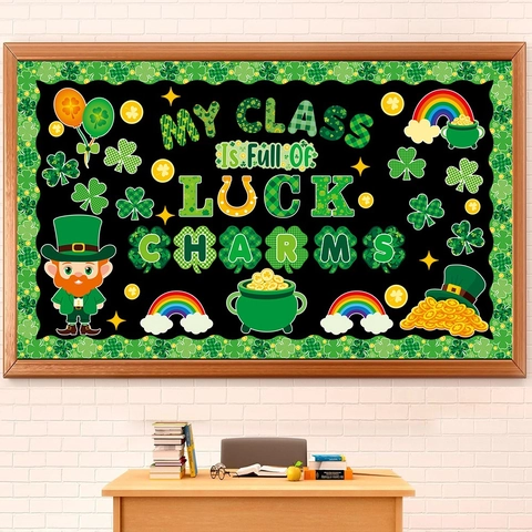 St Patricks Day Classroom Bulletin Board Decorations Cardstock Shamrock Lucky Charm Leprechaun Rainbow Wall Decor