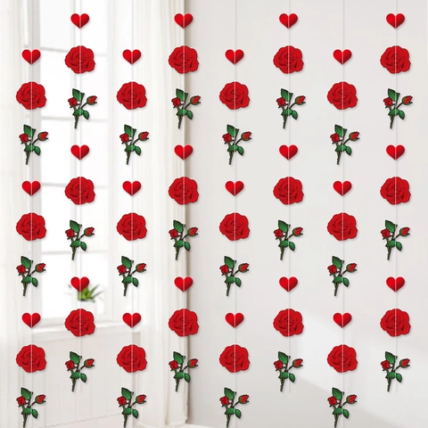 Valentine Day Red Rose Heart Hanging Garland Paper Banner Wedding Party Proposal Decoration Romantic
