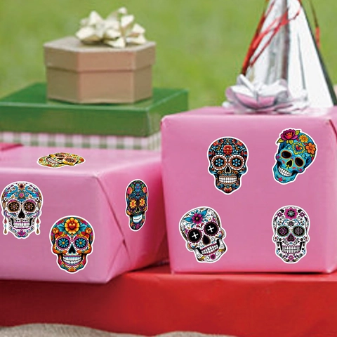 Day Of The Dead Skull Stickers Mexican Sugar Skull Colorful Floral Party Decoration Halloween Adhesive Paper Novelty