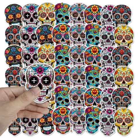 Day Of The Dead Skull Stickers Mexican Sugar Skull Colorful Floral Party Decoration Halloween Adhesive Paper Novelty