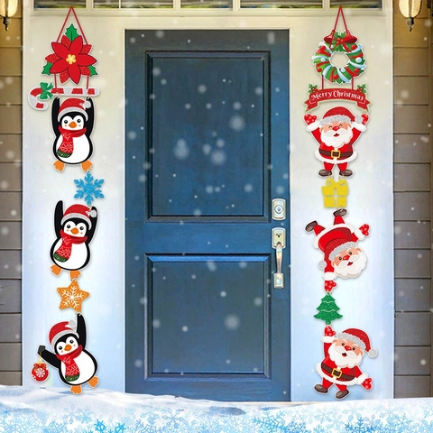 Weihnachtsmann Und Pinguin Weihnachten Türbehang Deko Karton Vertikaler Banner Festlich Veranda Party Dekoration