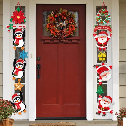 Weihnachtsmann Und Pinguin Weihnachten Türbehang Deko Karton Vertikaler Banner Festlich Veranda Party Dekoration