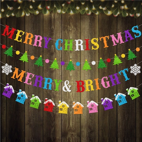 Weihnachtsbanner Glitzerpapier Merry Christmas Bunte Girlande Für Party Neujahr Dekoration Schimmernd