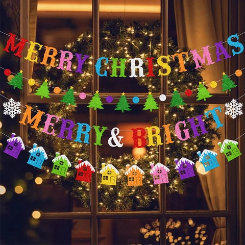 Weihnachtsbanner Glitzerpapier Merry Christmas Bunte Girlande Für Party Neujahr Dekoration Schimmernd