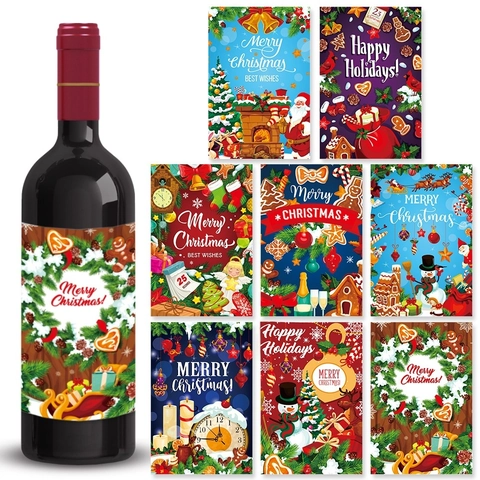 Christmas Wine Bottle Label Stickers Adhesive Paper Holiday Party Decoration Xmas Festive Illustration Ornament Accessory
