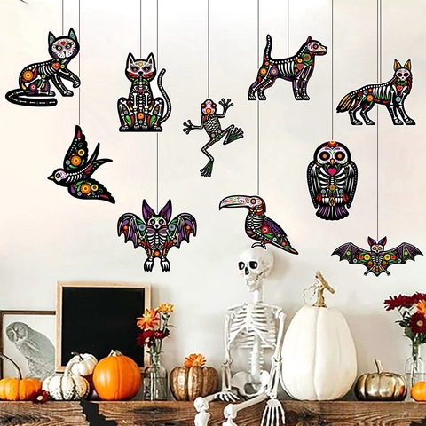 Day Of The Dead Hängedekorationen Tierskelett Sugar Skull Karton Ornamente Für Halloween Party Haus Deko