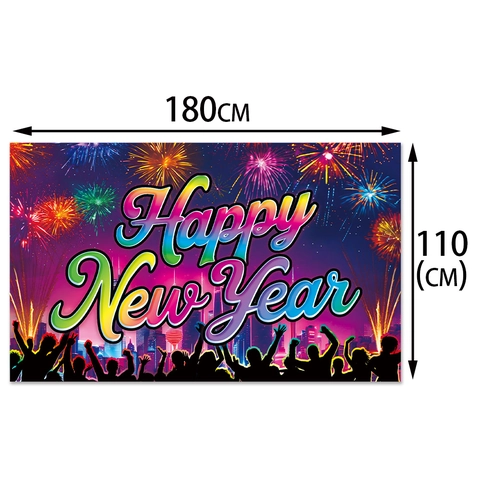 Happy New Year Hintergrund Banner Polyester Stoff Feuerwerk Stadt Skyline Party Dekoration Foto Hintergrund Wandbehang
