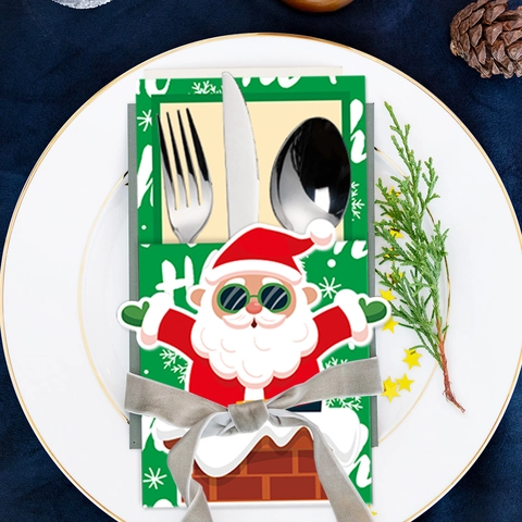 Christmas Cutlery Holders Cardboard Silverware Bags Santa Reindeer Patterns Holiday Party Dining Table Decorations Festive