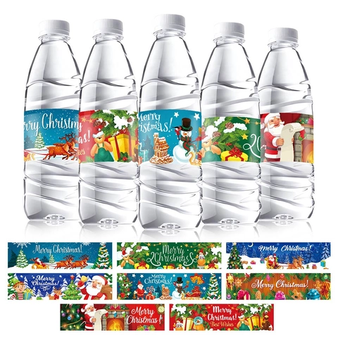 Etichette Adesive Per Bottiglie D'acqua Di Natale Decorazione Per Bevande Babbo Natale Pupazzo Di Neve Alce Renna Capodanno Articoli Per Feste Carta Adesiva Cartone Animato