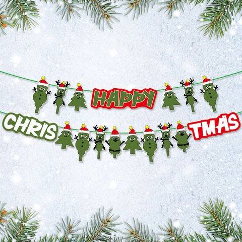 Christmas Banner Happy Christmas Bunting Paper Cartoon Snowman Reindeer Tree Decoration Party Backdrop Hanging Ornament
