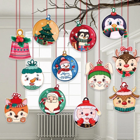 Decorazioni Sospese Natale Carta Cartoncino Cartone Babbo Natale Renna Pupazzo Neve Pinguino Soffitto Forniture Festa