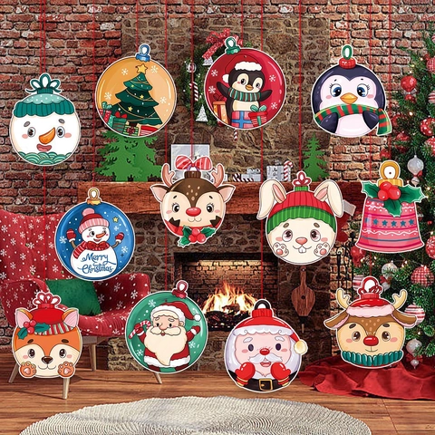 Decorazioni Sospese Natale Carta Cartoncino Cartone Babbo Natale Renna Pupazzo Neve Pinguino Soffitto Forniture Festa