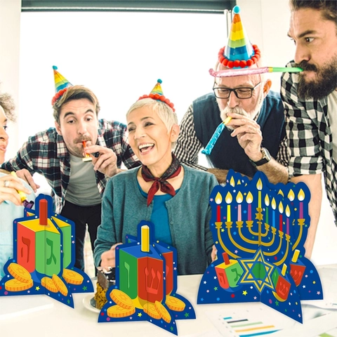 Décorations Table Hanoucca Papier 3D Menorah Dreidel Ornements Étoile De David Décor Fête Juive