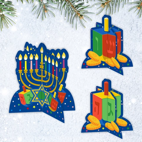 Décorations Table Hanoucca Papier 3D Menorah Dreidel Ornements Étoile De David Décor Fête Juive