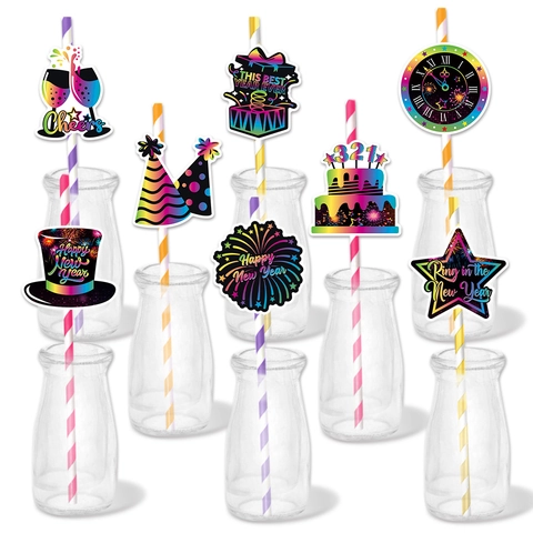 Cannucce Per Decorazione Festa Di Capodanno Topper Per Carte In Carta Sfumata Arcobaleno Accessori Per Bevande