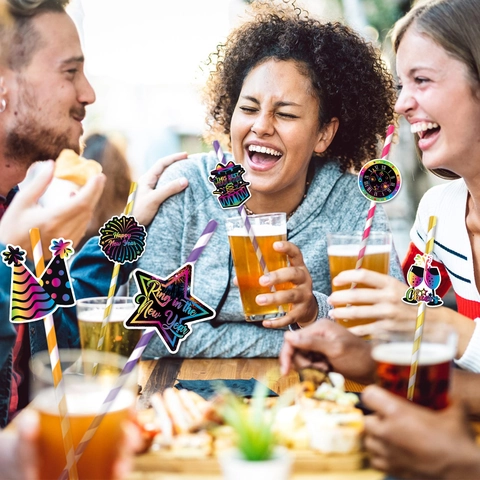 Cannucce Per Decorazione Festa Di Capodanno Topper Per Carte In Carta Sfumata Arcobaleno Accessori Per Bevande