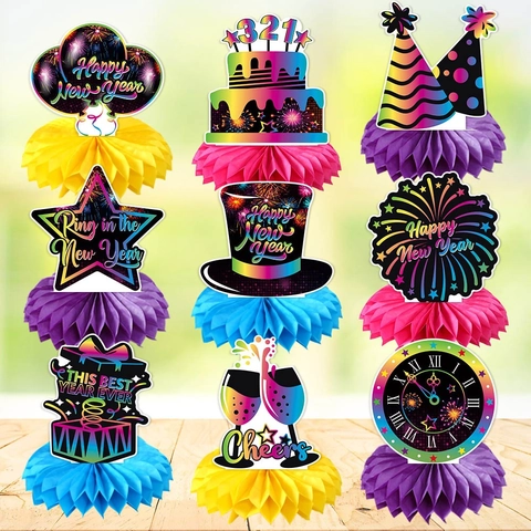 Ornements Décoratifs En Nid D'abeille Pour La Fête Du Nouvel An Décorations De Table En Nid D'abeille Colorées Et Fluorescentes Pour Le Réveillon Du Nouvel An