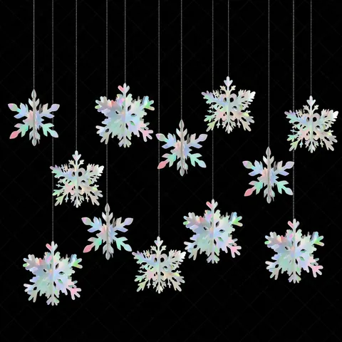 3D Holografische Schneeflocken Hängedekorationen Irisierendes Laserpapier Hohle Ornamente Für Weihnachten Winter Party Heimdekoration