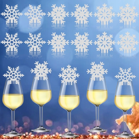 Snowflake Wine Glass Decoration Cards Glitter Paper Christmas Party Table Decor Winter Wedding Drink Markers