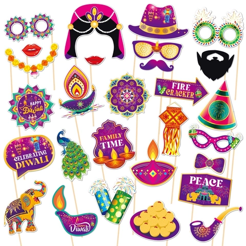 Accessori per Foto Happy Diwali Decorazione Festa Festival Indiano Cartoncino Diya Pavone Elefante Oggetti Scena Foto