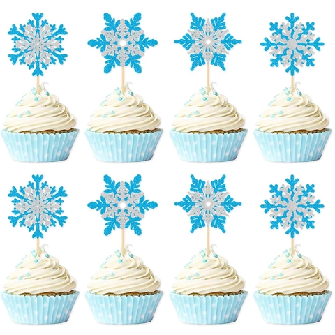 Décorations Pour Cupcakes En Forme De Flocon De Neige Papier Pailleté Bâtons De Bambou Décoration De Fête De Noël