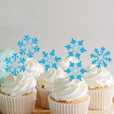 Décorations Pour Cupcakes En Forme De Flocon De Neige Papier Pailleté Bâtons De Bambou Décoration De Fête De Noël