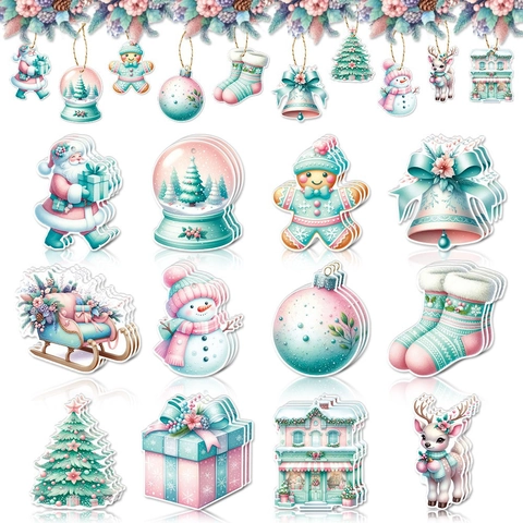 Etiquetas Colgantes De Navidad Adornos De Cartón Para Árbol Color Macarón Hombre De Jengibre Muñeco Nieve Suministros De Fiesta