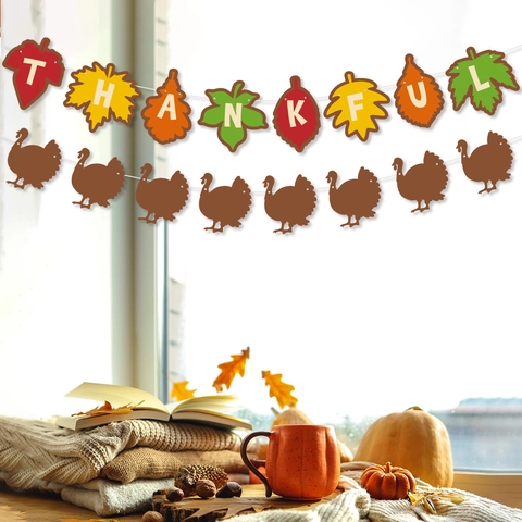 Thanksgiving Banner Girlande Ahornblatt Truthahn Bastelkarton Hängedekoration Für Herbst Erntefest Party Heimdekoration