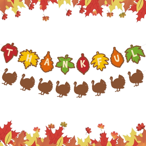 Thanksgiving Banner Girlande Ahornblatt Truthahn Bastelkarton Hängedekoration Für Herbst Erntefest Party Heimdekoration