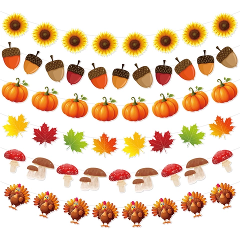 Erntedankfest Banner Herbst Party Dekoration Papier Kürbis Ahornblatt Truthahn Sonnenblume Pilz Tannenzapfen Girlande