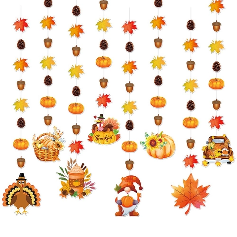 Thanksgiving Party Decorations Autumn Maple Leaves Pumpkin Turkey Hanging Garlands For Harvest Festival Home Decor Ornaments