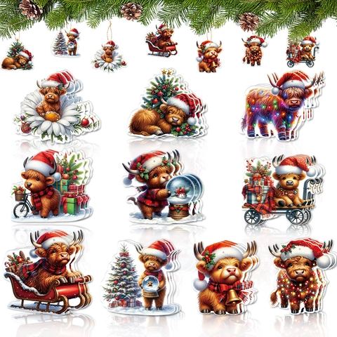 Etichette Regalo Di Natale Mucca Highland Cartoncino Ornamenti Da Appendere Con Spago Per Decorazione Di Feste Stile Cartone Animato