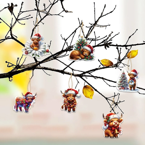 Etichette Regalo Di Natale Mucca Highland Cartoncino Ornamenti Da Appendere Con Spago Per Decorazione Di Feste Stile Cartone Animato